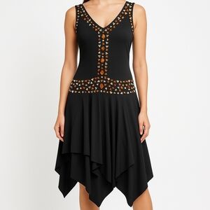 💙 Y2K Sello Asymmetrical Dress Beaded Sleeveless Soft Stretchy Size S Festival